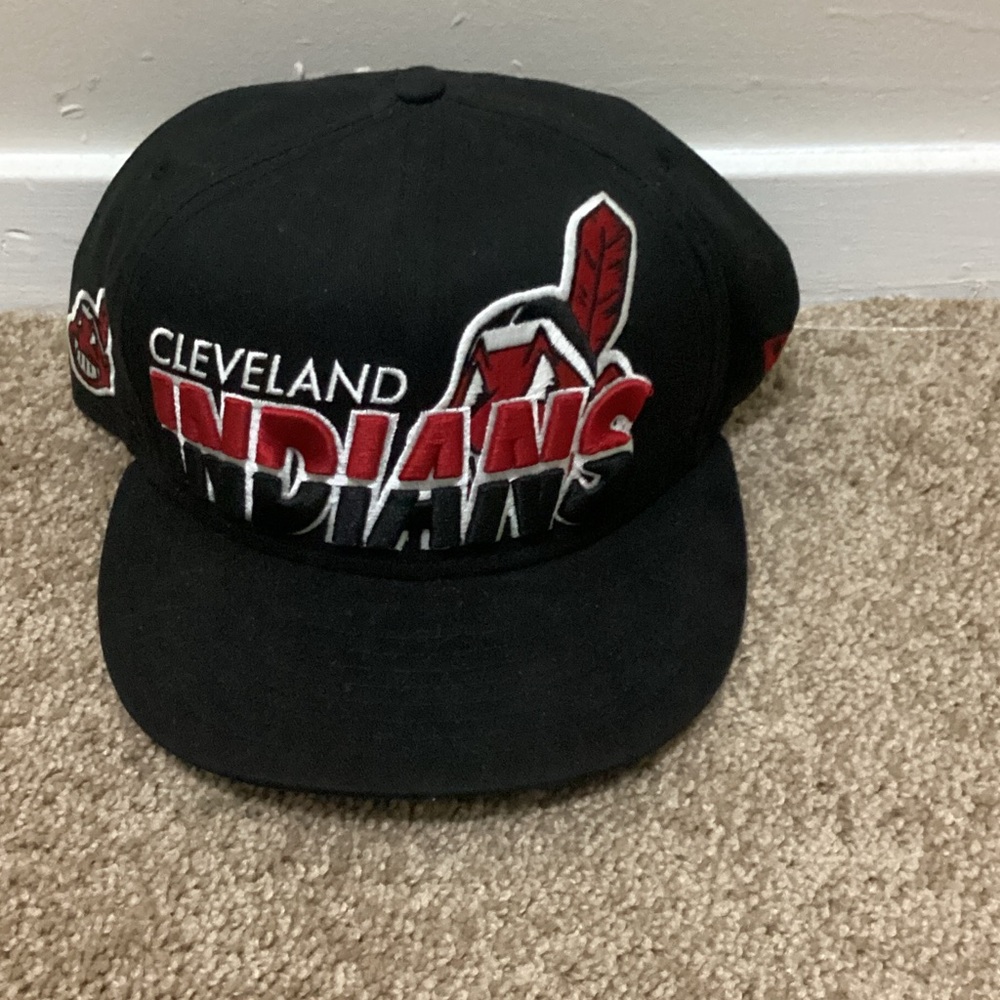 New Era Cleveland Indians Black Cap with Red & White Embroidery
